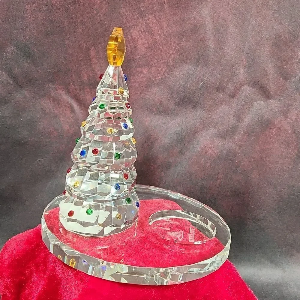 🩵NIB PartyLite Crystal Christmas Tree Tealight Candle Holder & Red Velvet Bag - Picture 7 of 9